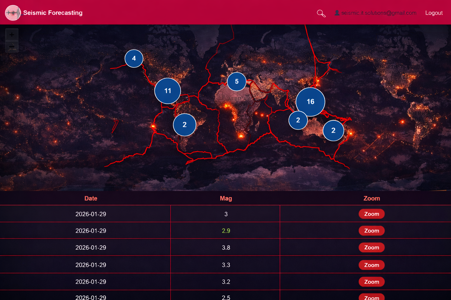 Live seismic map dashboard